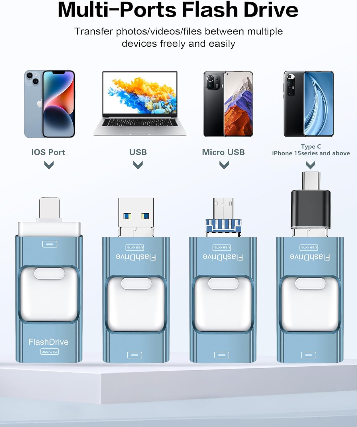 512GB Flash Drive for iPhone Photo Stick,Thumb Drive USB Stick High Speed Transfer USB Drives External Picture Video Storage Memory Expansion for iPhone/iPad/PC (Blue)